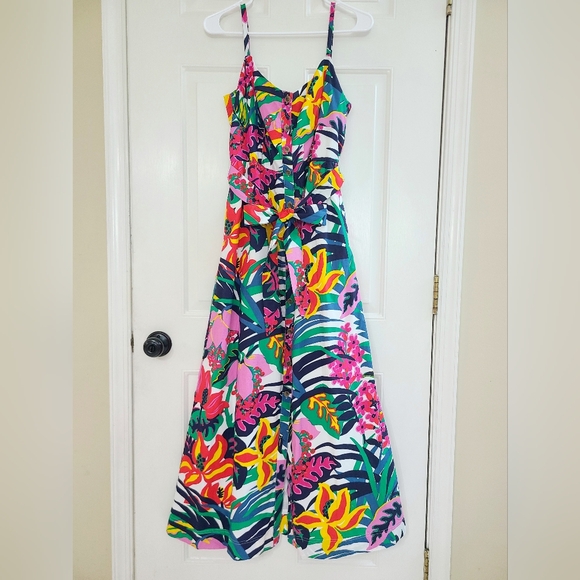 J Crew Multicolor Floral Spaghetti Strap Maxi Dress Size 10 Belt Tie Vacation - Picture 4 of 16